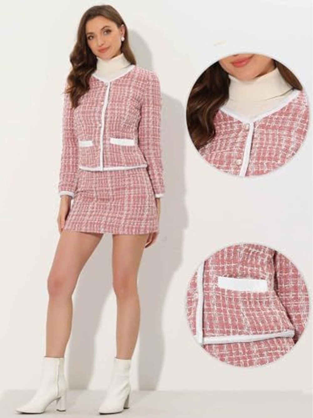 Allegra K Plaid Tweed Crop Blazer Size M - 1494 - Picture 6 of 7